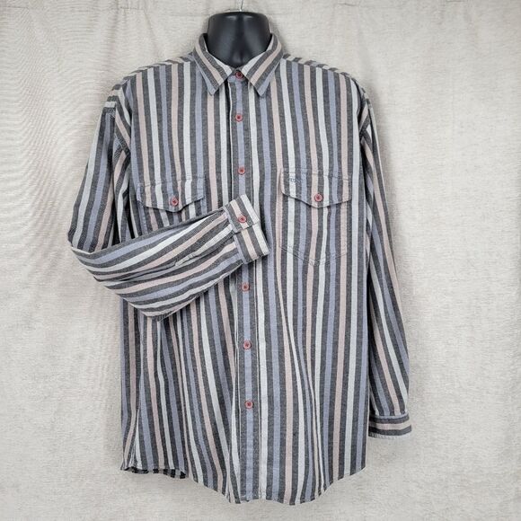 Guess Vintage 90s Men's Gray Striped Butyon Up Shirt Western Grunge Neutral - Picture 5 of 10